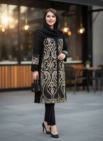 مانتو کتی بلند خرجکار اسلیمی جنس لنین قد 95