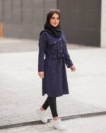 مانتو دیپلمات مغزی بلند جیب کاربردی جنس دیپلمات راه راه - تصویر 3