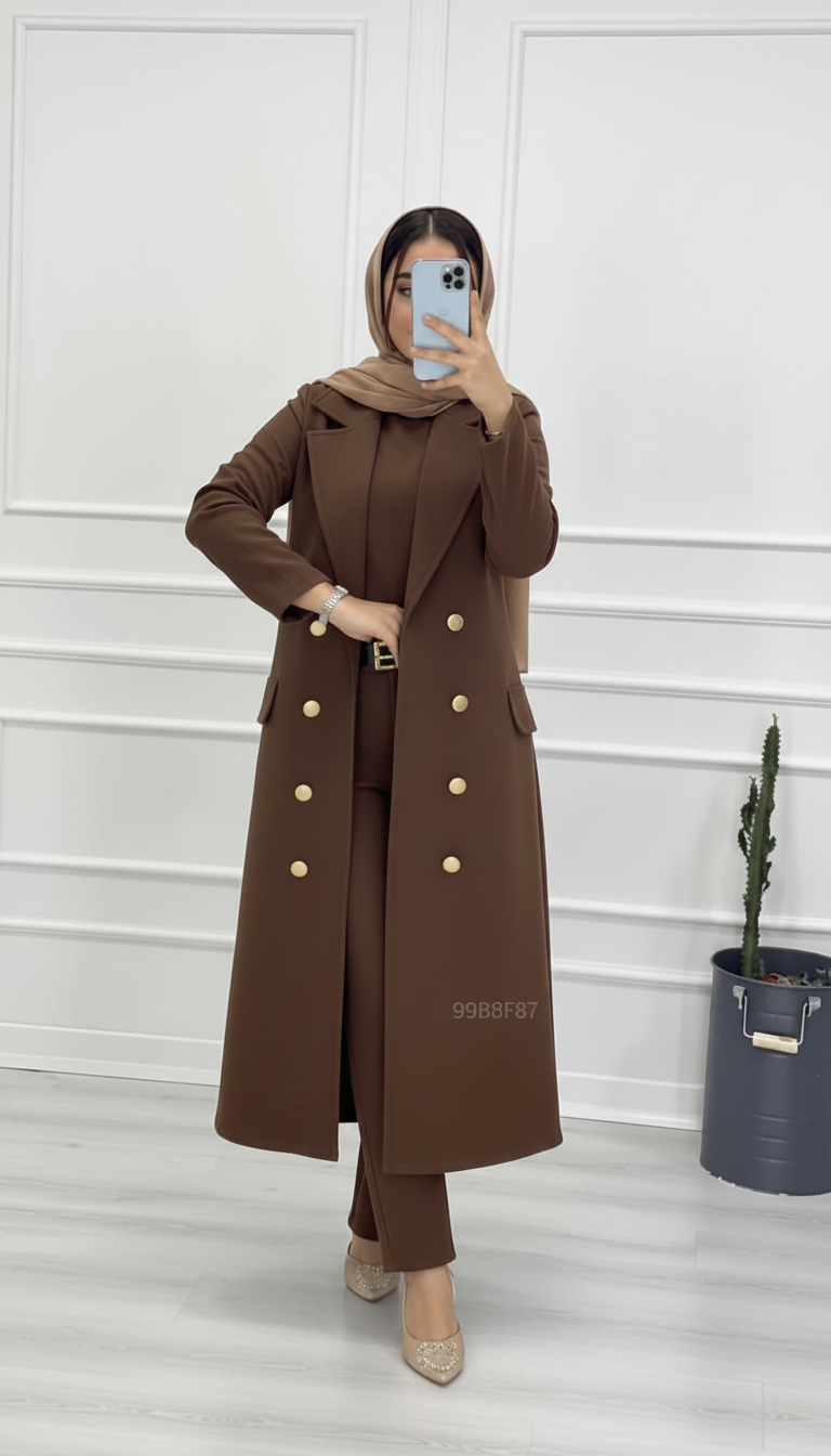 IMG_20260625_095251.png مانتو مازراتی بلند رنگ بندی فری سایز قد۱۱۰ دورسینه112 جیب کاربردی دکمه ها نما فری۳۸تا۴۶ - تصویر 1