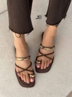صندل زنانه زارا انگشتی مدل طلا  پاشنه تخت ۲ سانتی زیره ترک سایز ۳۷-۴۰ - تصویر 6